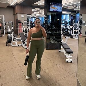 Olive Green One-Shoulder Activewear Set